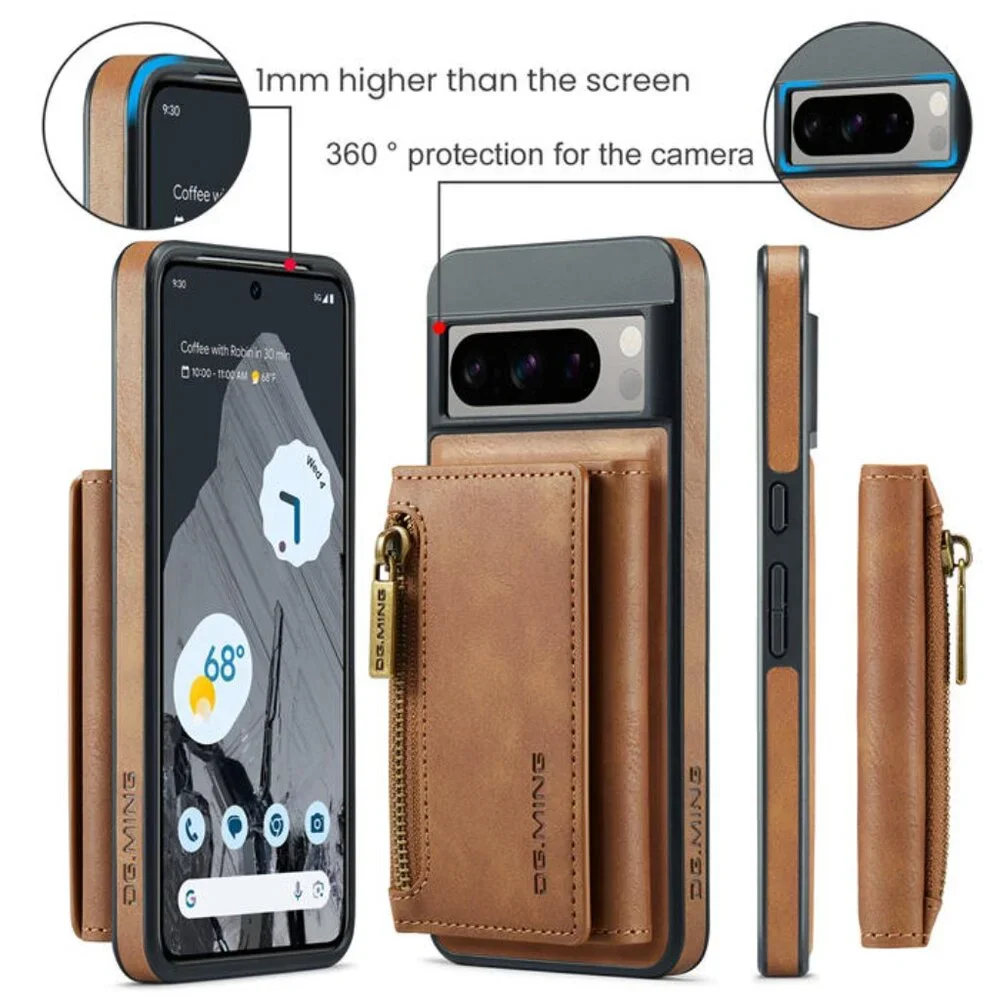 DG.MING M5 For Pixel‎ 8 Pro Magnetic Detachable Zipper Wallet Case RFID Blocking